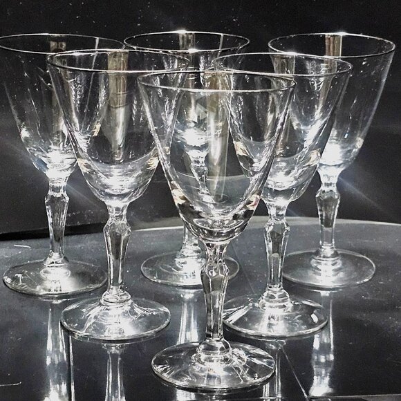 Fostoria Other - 6 Fostoria Engagement Platinum Cocktail Glasses 5.25" vtg silver trim 4oz toasti